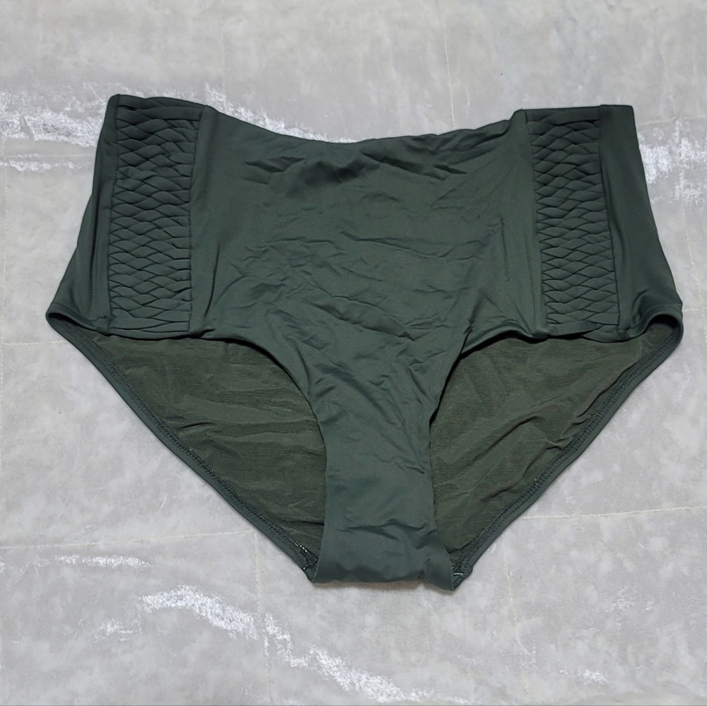 Nwot Sea Level Australia Olive Green Hi Rise Gathered Side Bikini Bottoms Sz 6 View 4